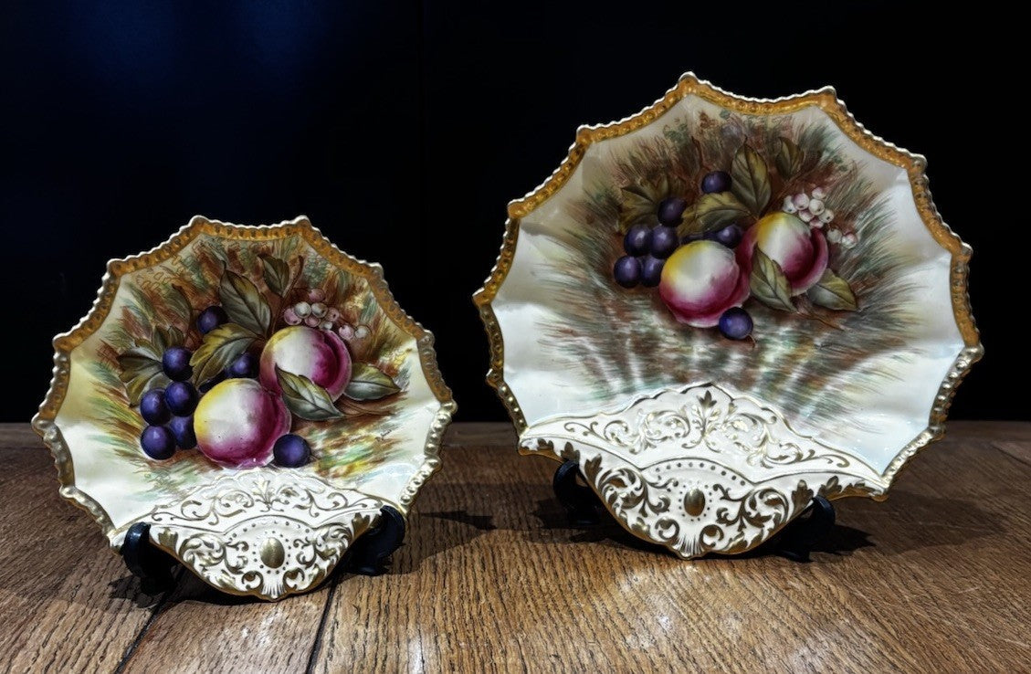 Aynsley Gold Orchard Fruit Pair Of Serving Dishes.  One Signed D Jones