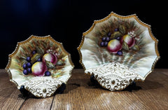 Aynsley Gold Orchard Fruit Pair Of Serving Dishes.  One Signed D Jones