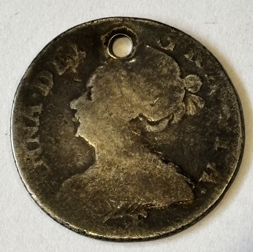Anne Sixpence Silver Coin, Circa Early 1700's