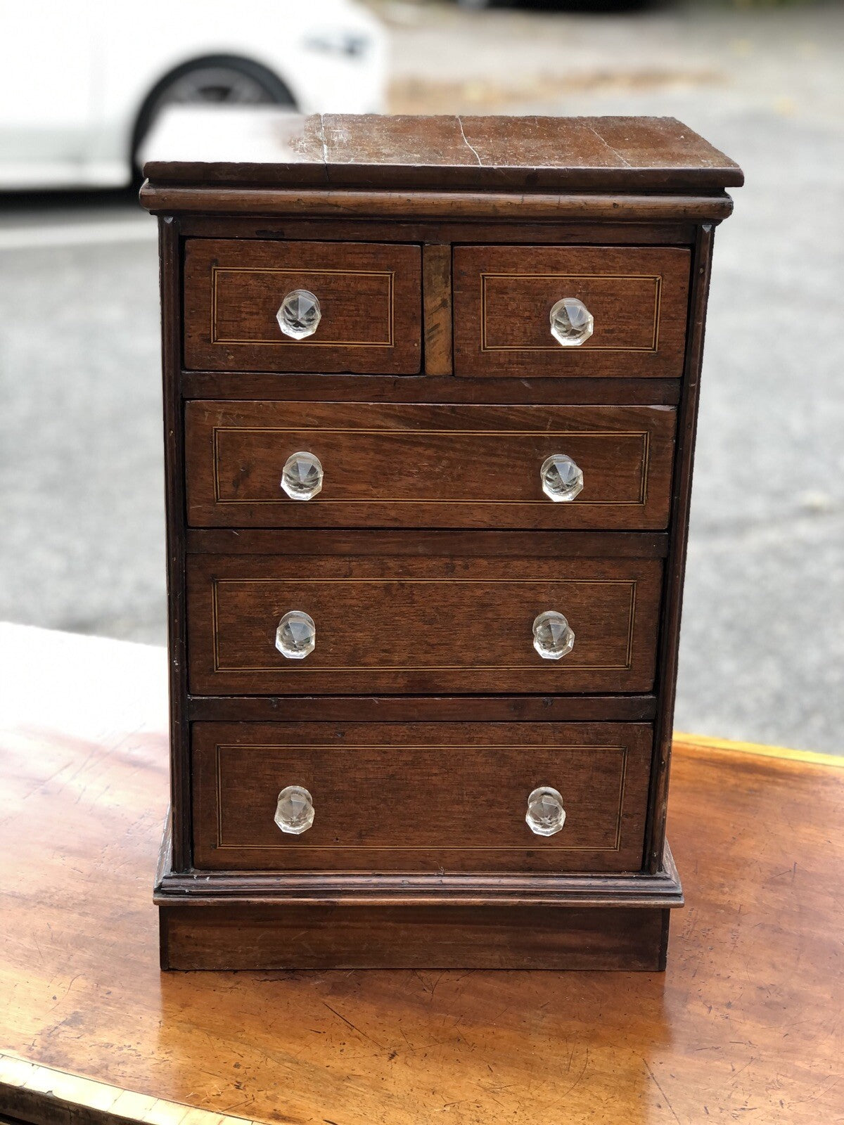 Antique Inlaid Table Top Jewellery/ Trinket Or Collectors Drawers.
