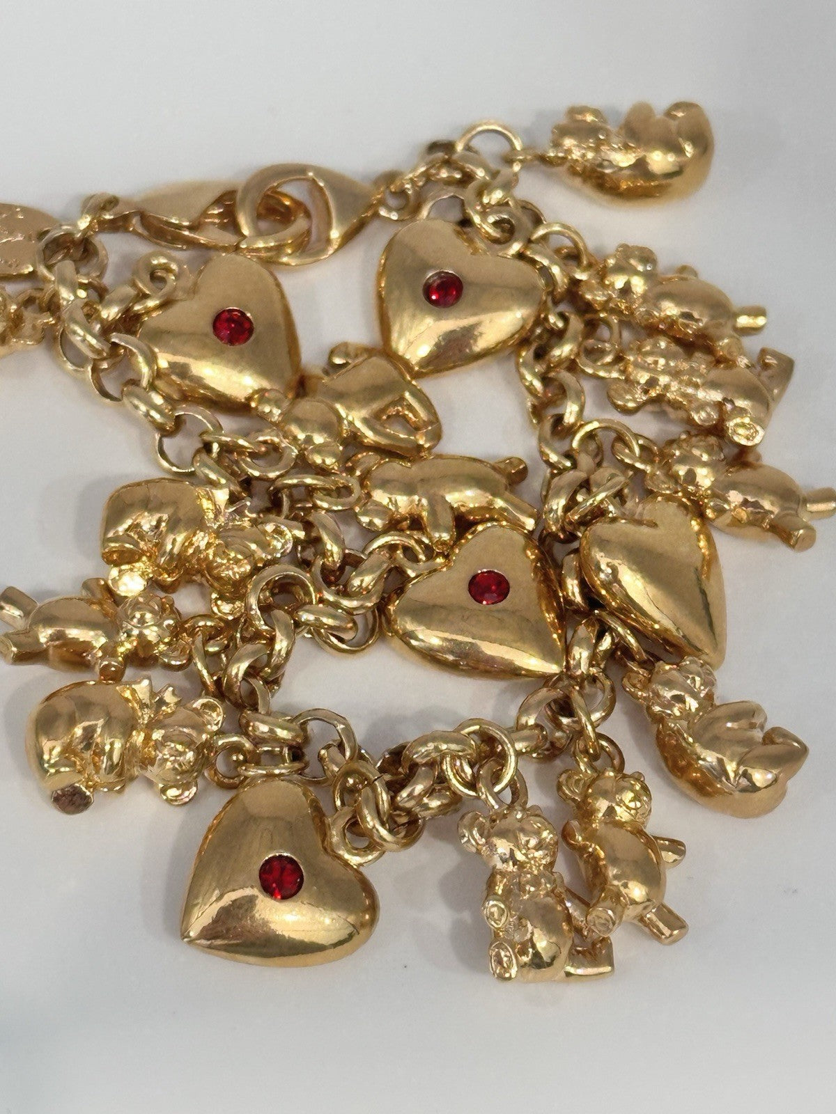 18ct Gold Plated Hearts Bears Charm Bracelet Made With Swarovski Crystal