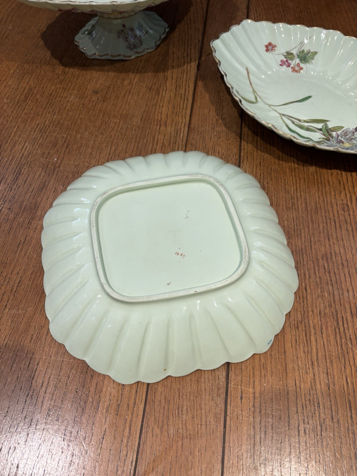 Antique Botanical Centre Piece And 2 Serving Dishes