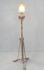 Art Noveau Brass & Copper Height Adjustable Electric Converted Oil Lamp- Superb
