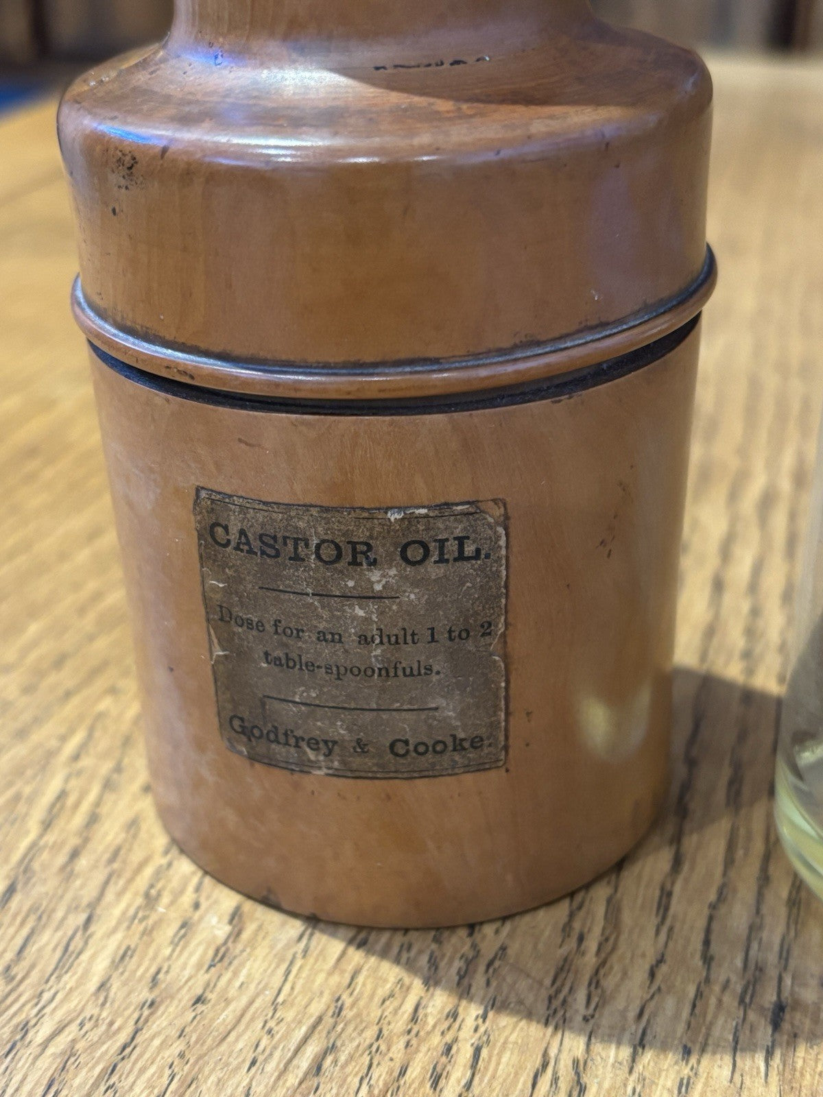 Antique Treen Castor Oil  Bottle Holder With Bottle. All Original