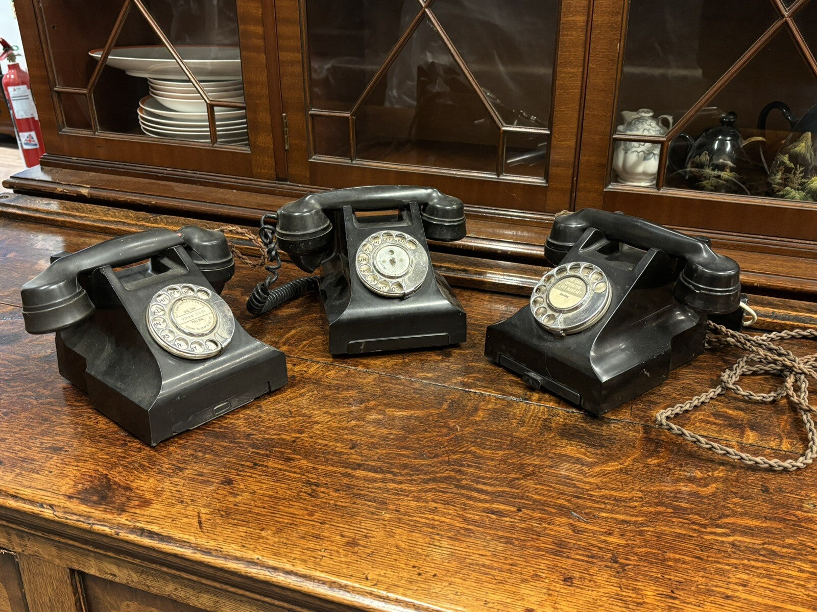 3 Bakelite 1950's Telephone In Black.