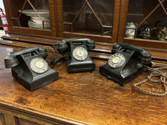 3 Bakelite 1950's Telephone In Black.