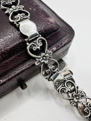 Antique Sterling Silver Fancy Link Flowers Bracelet