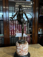 Art Deco Style Bronze & Marble Hula Hoop Figure, Impressive. 49 Cms Tall.