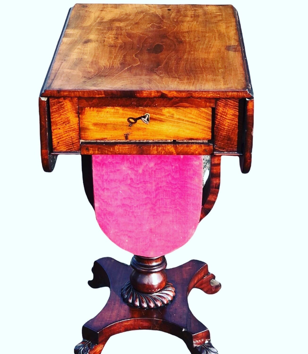 Antique Regency Mahogany Sewing Table & Workbox, On Brass Castors