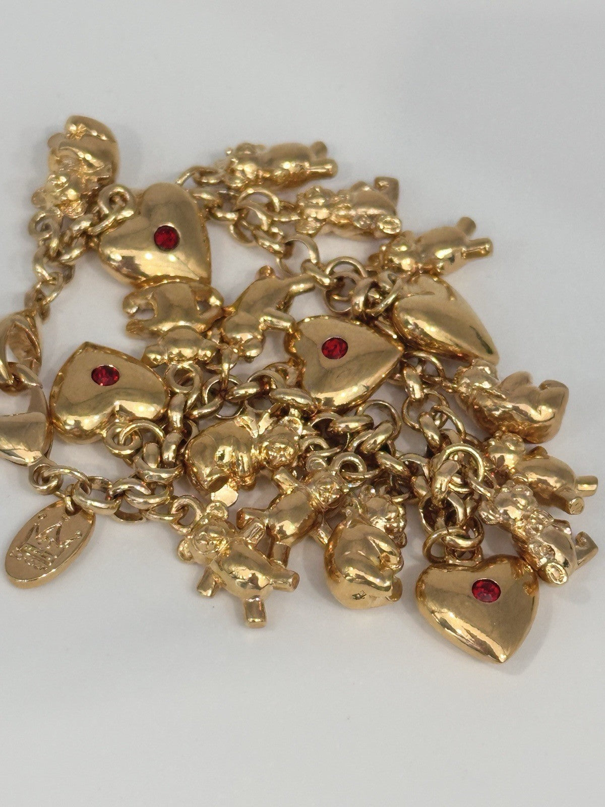 18ct Gold Plated Hearts Bears Charm Bracelet Made With Swarovski Crystal