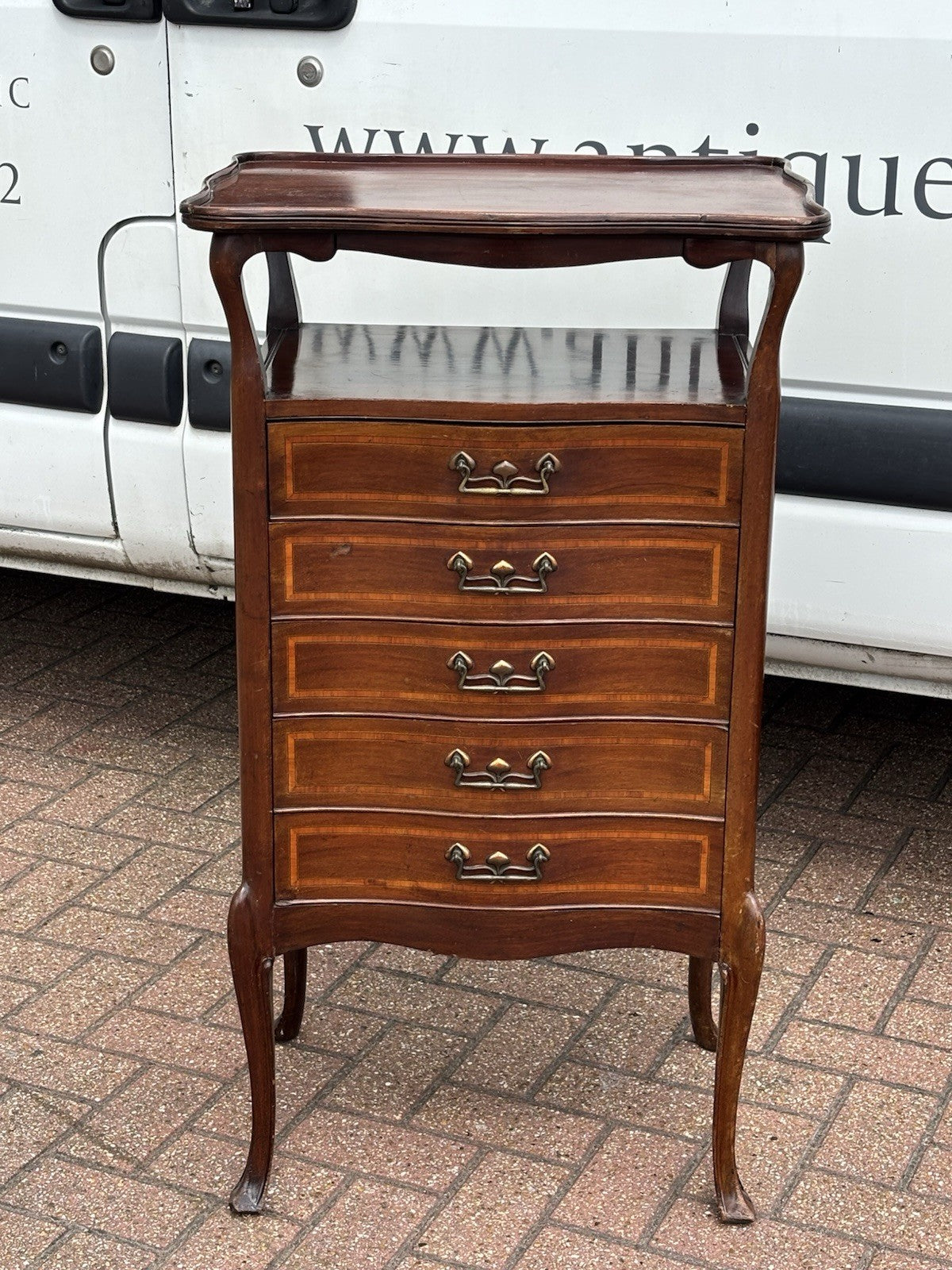 Art Noveau Inlaid Mahogany Set Of Drawers, Tulip Handles.