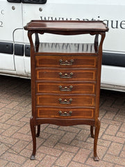 Art Noveau Inlaid Mahogany Set Of Drawers, Tulip Handles.