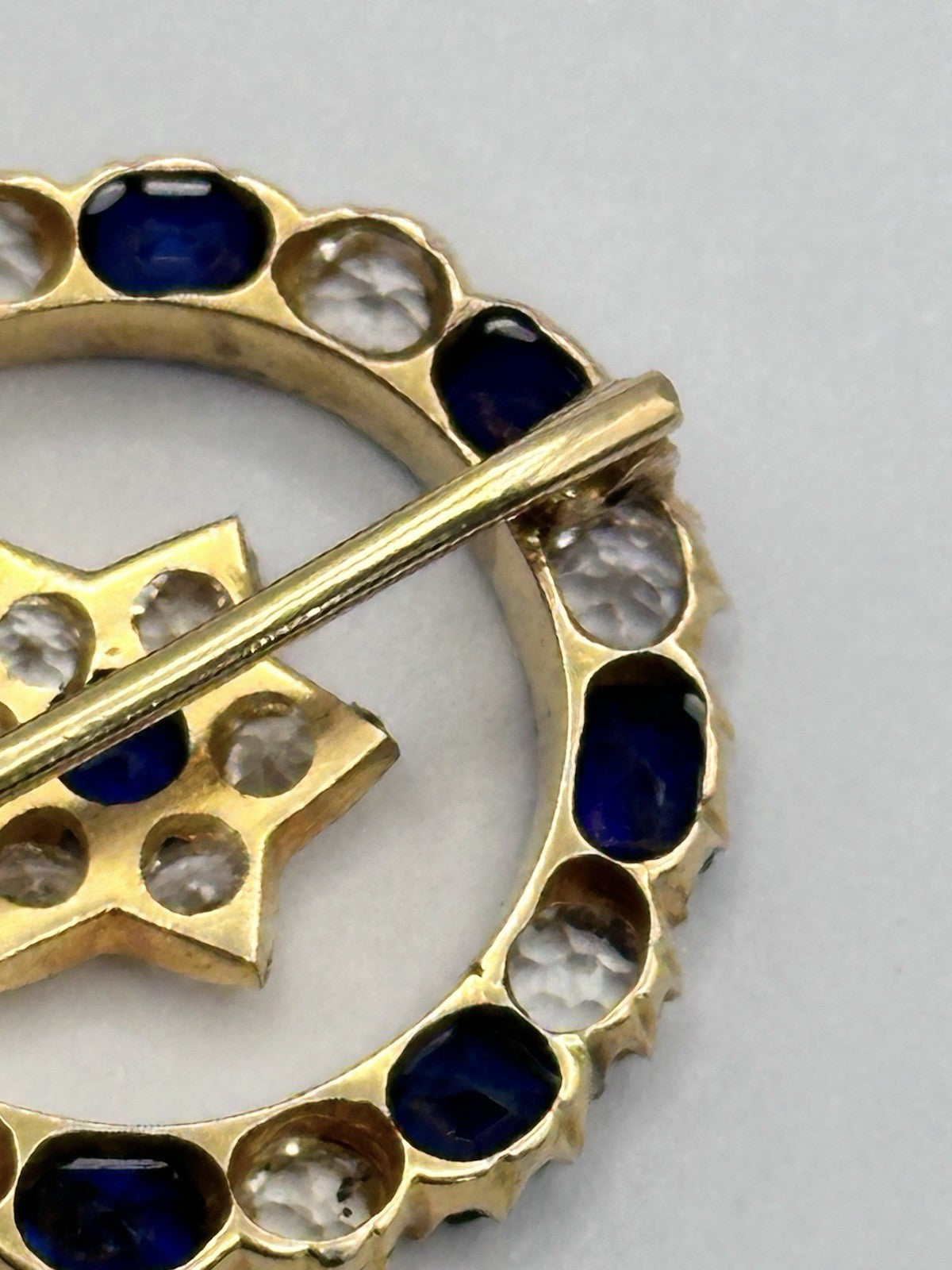 Antique Victorian 20ct Gold White And Blue Sapphire En Tremblant Flower Brooch