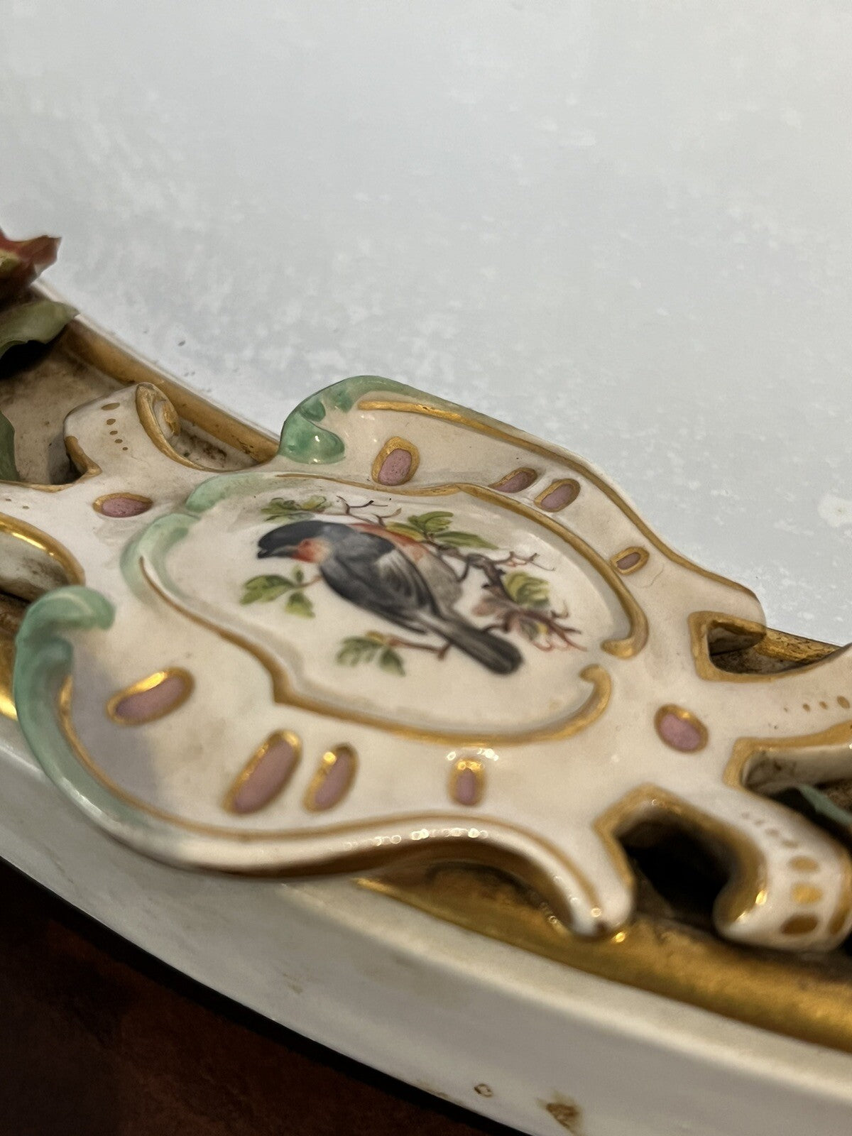 Antique Meissen German Porcelain Wall Mirror .