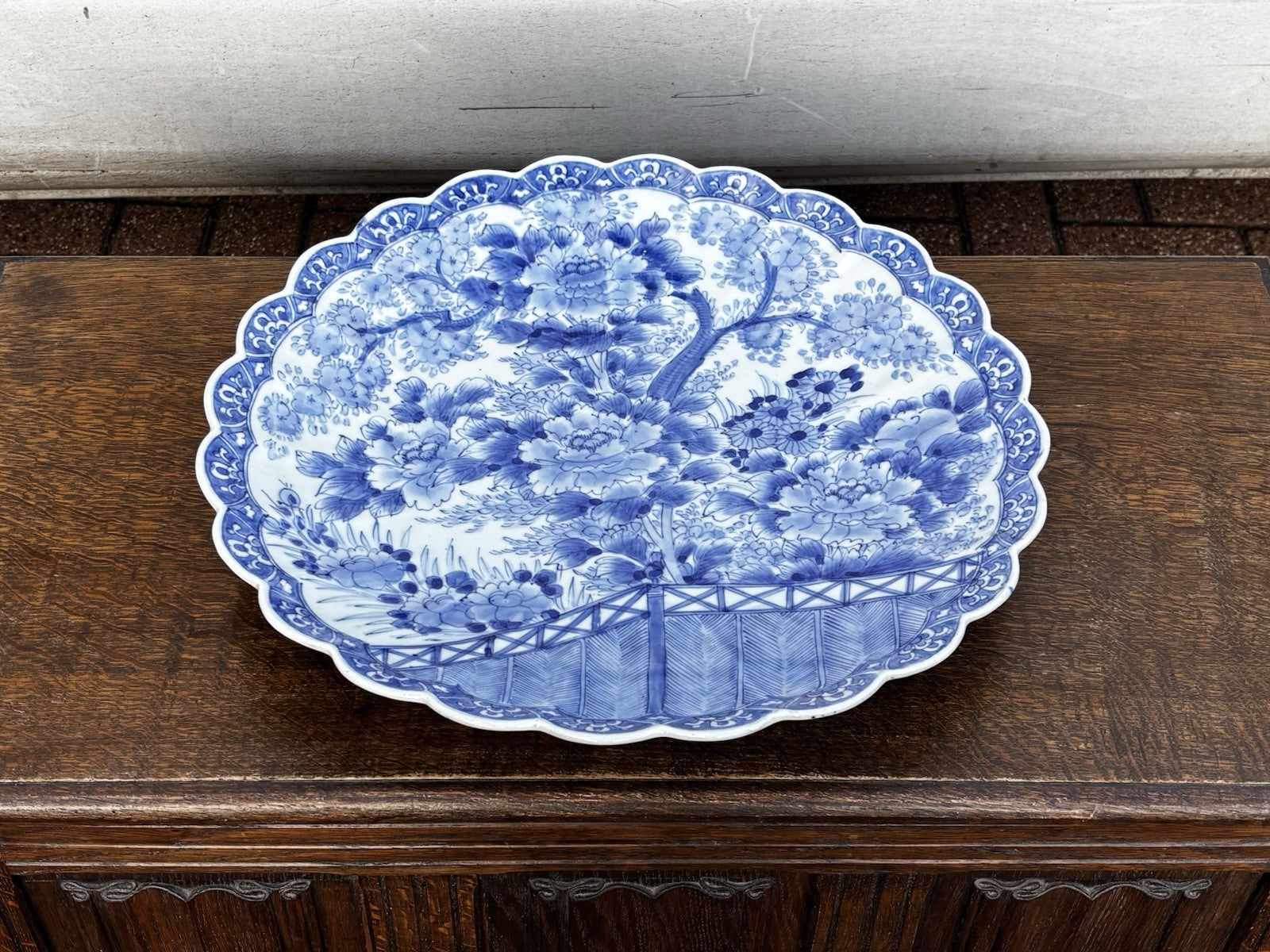 Antique Japanese Imari Blue And White Hand Painted Charger Plate