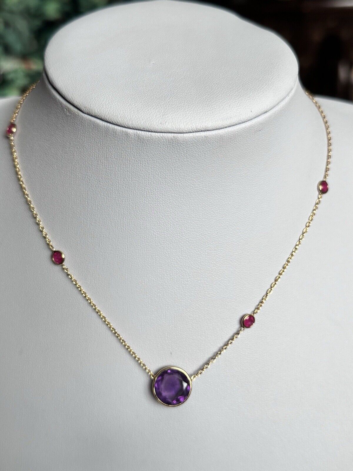 18k Gold Vermeil On 925 Silver Natural Amethyst And Ruby Necklace