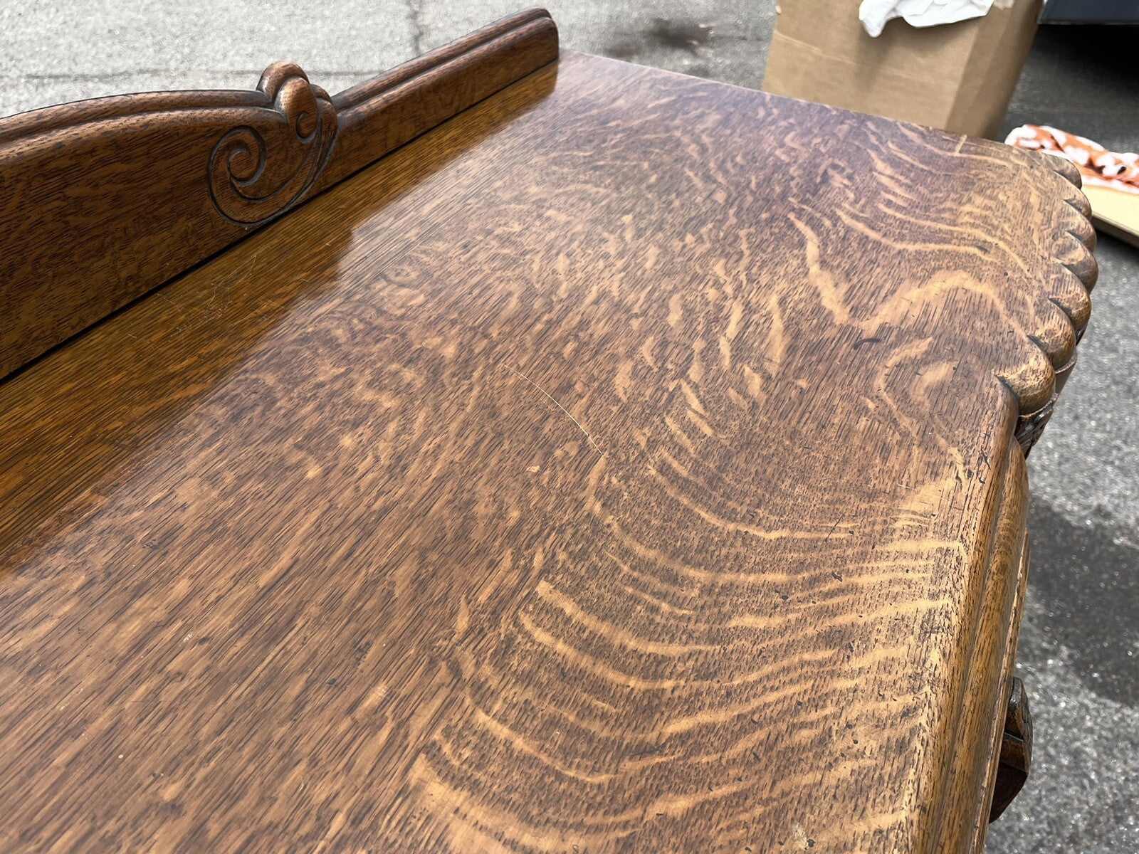 Art Deco Oak Sideboard. Circa 1930's. Carved With Flowers . Lots Of Storage.