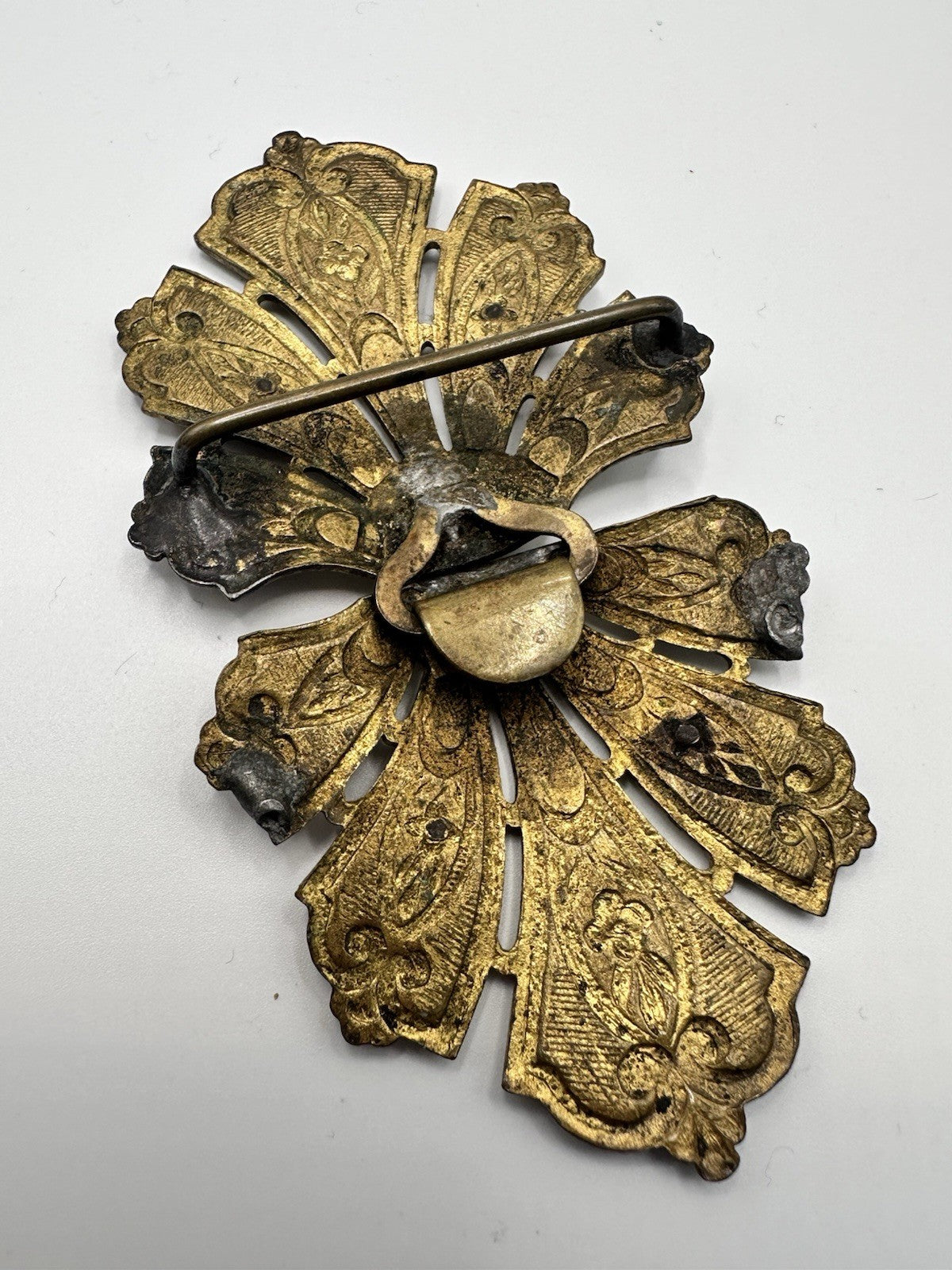 Art Nouveau Enamel Cut Steel Stars Brass Buckle