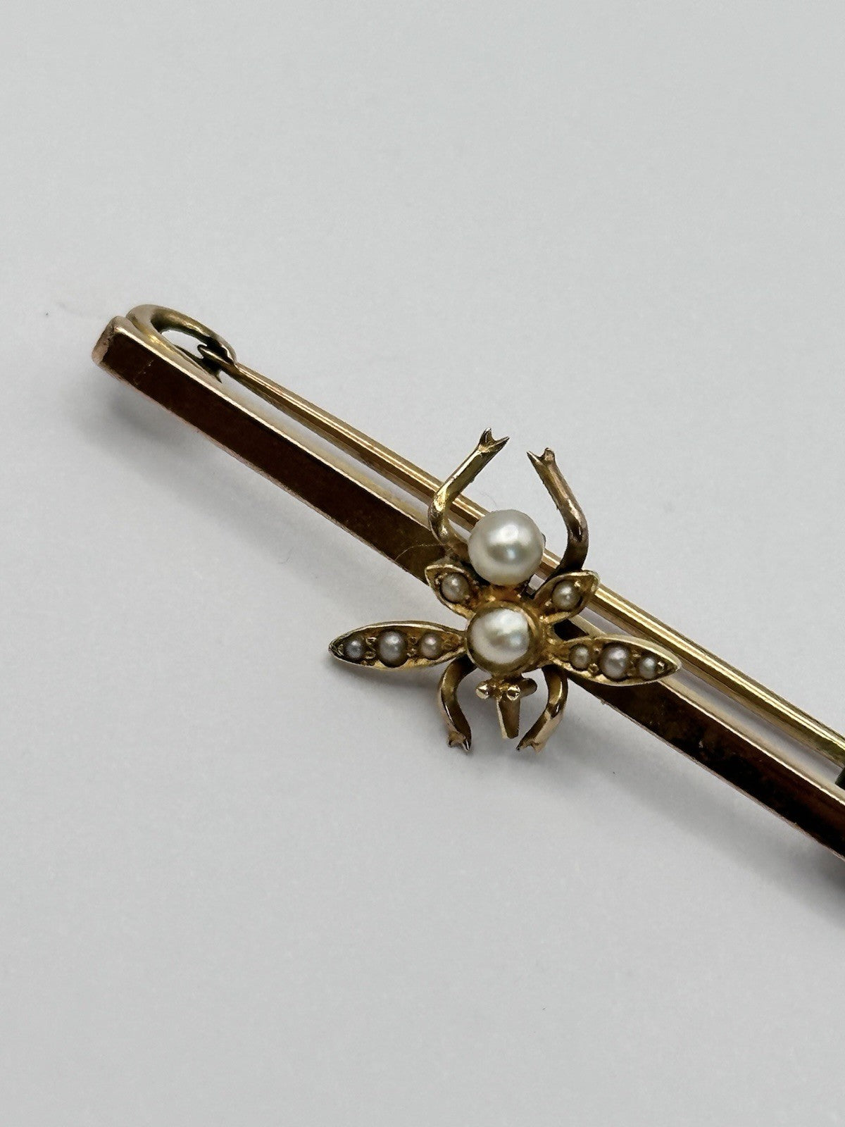 Antique Victorian 12ct Gold Bug Seed Pearl Bar Brooch