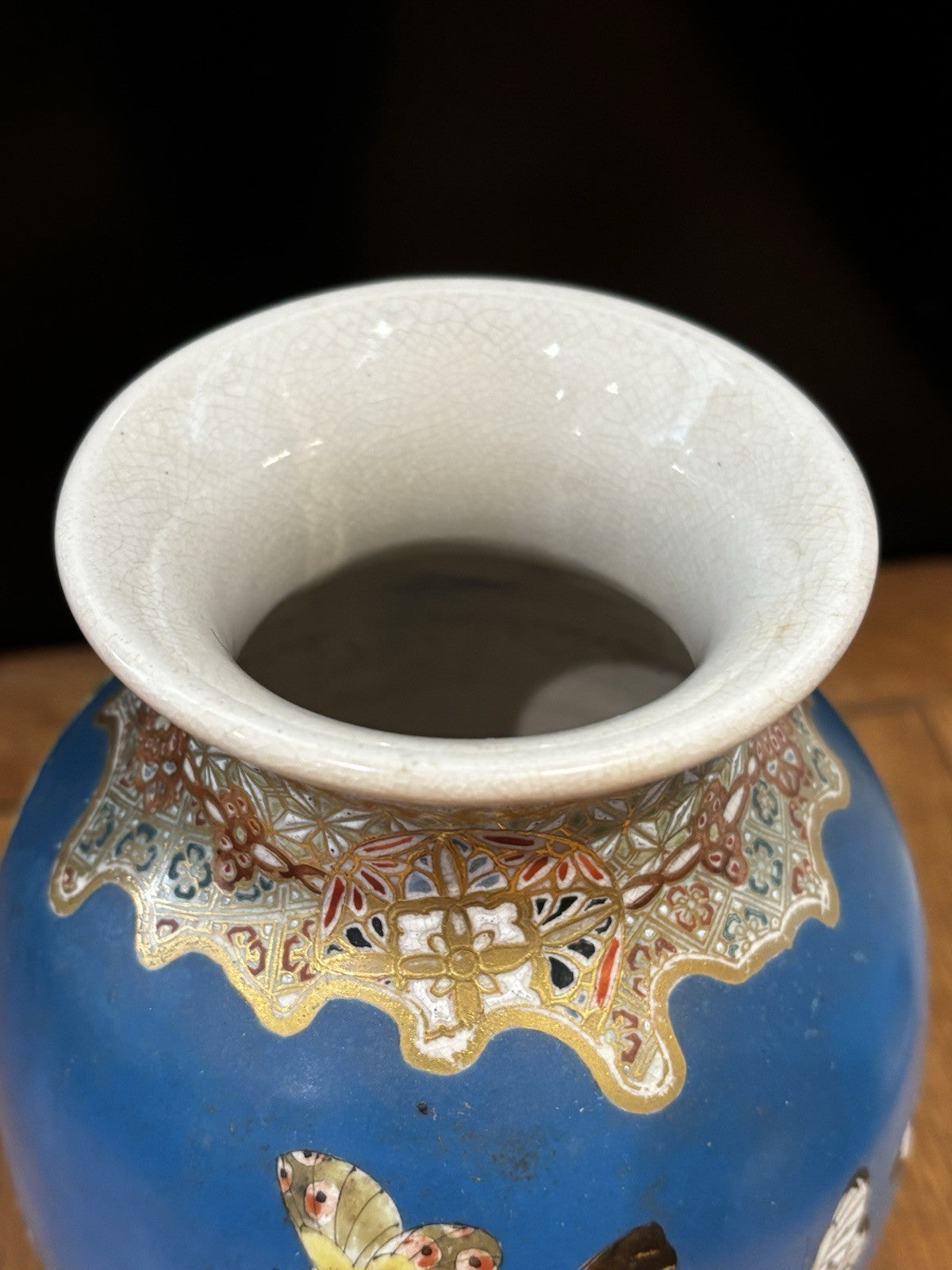 Antique  Satsuma Vase Decorated With Butterflies And Signed To Base