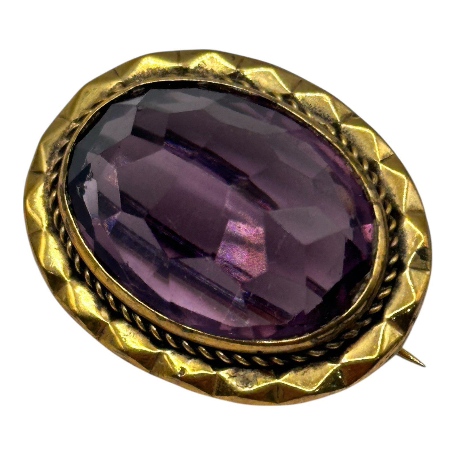 Antique Victorian Faceted Amethyst Pinchbeck Gold Plated Brooch