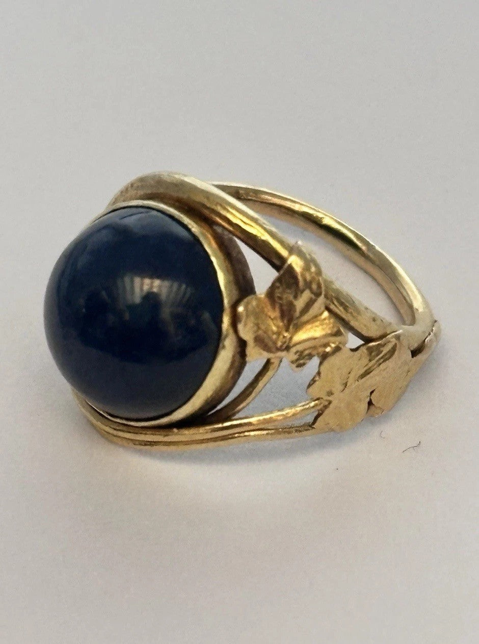 Antique 18ct Yellow Gold Lapis Lazuli Leaves Foliage Detail