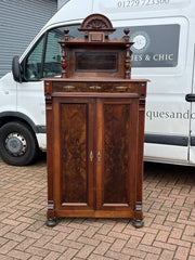 Antique Walnut Bookcase / Cupboard With Fitted Shelves & Drawer