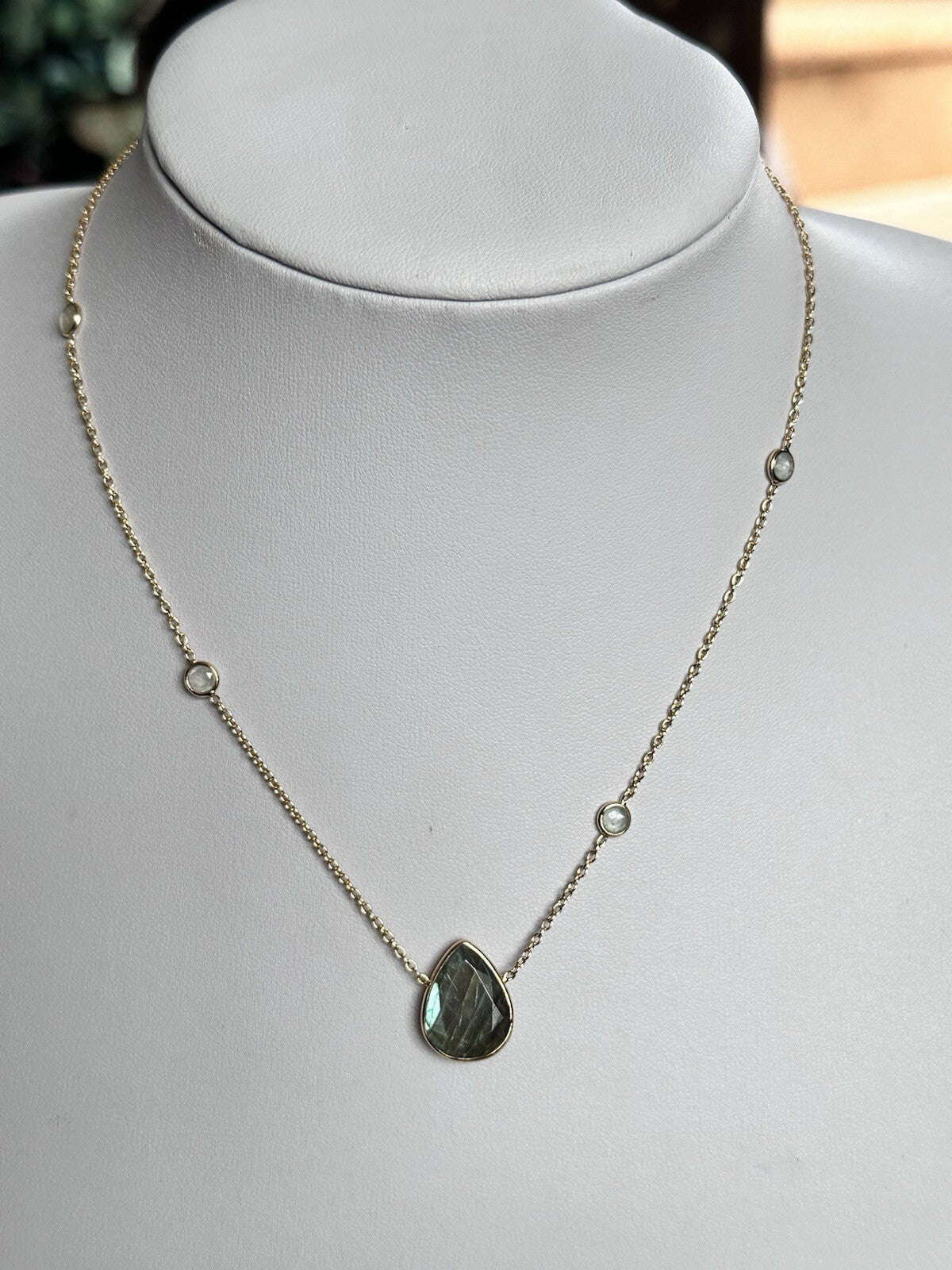 18k Gold Vermeil Plated On 925 Silver Labradorite Teardrop Tourmaline Necklace