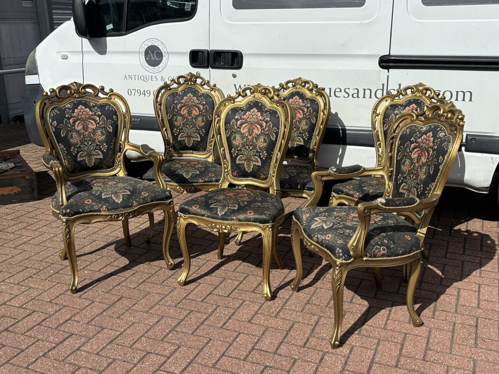 6 French Louis Style Gold Gilt Wooden And Upholstered Armchairs.