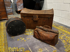 Antique Collection Of Luggage, Trunk, Hat Box & Bag.
