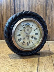 Antique Ansonia Wall Dial Clock In Wooden Case With Key. Nice Small Size