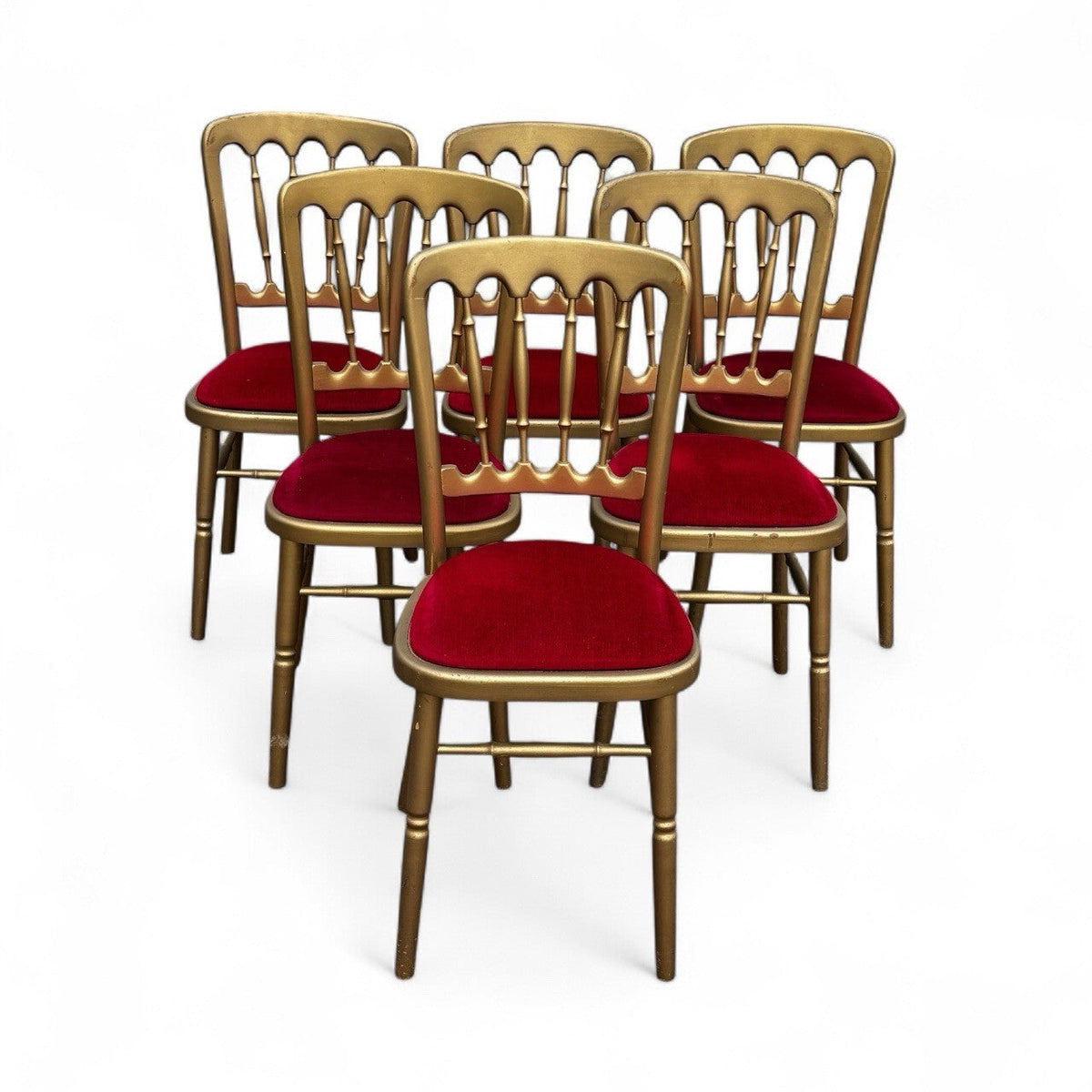 6 Cafe / Events Louis Style Gold Gilt Wooden And Upholstered Dining Chairs