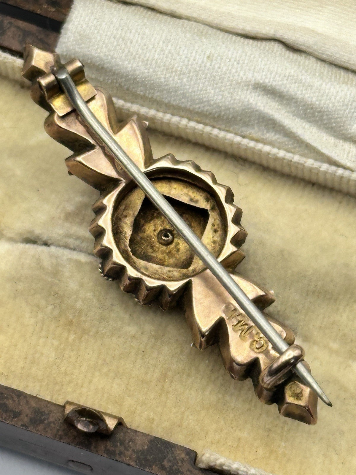 Antique Victorian 9ct Gold Diamond Brooch Boxed