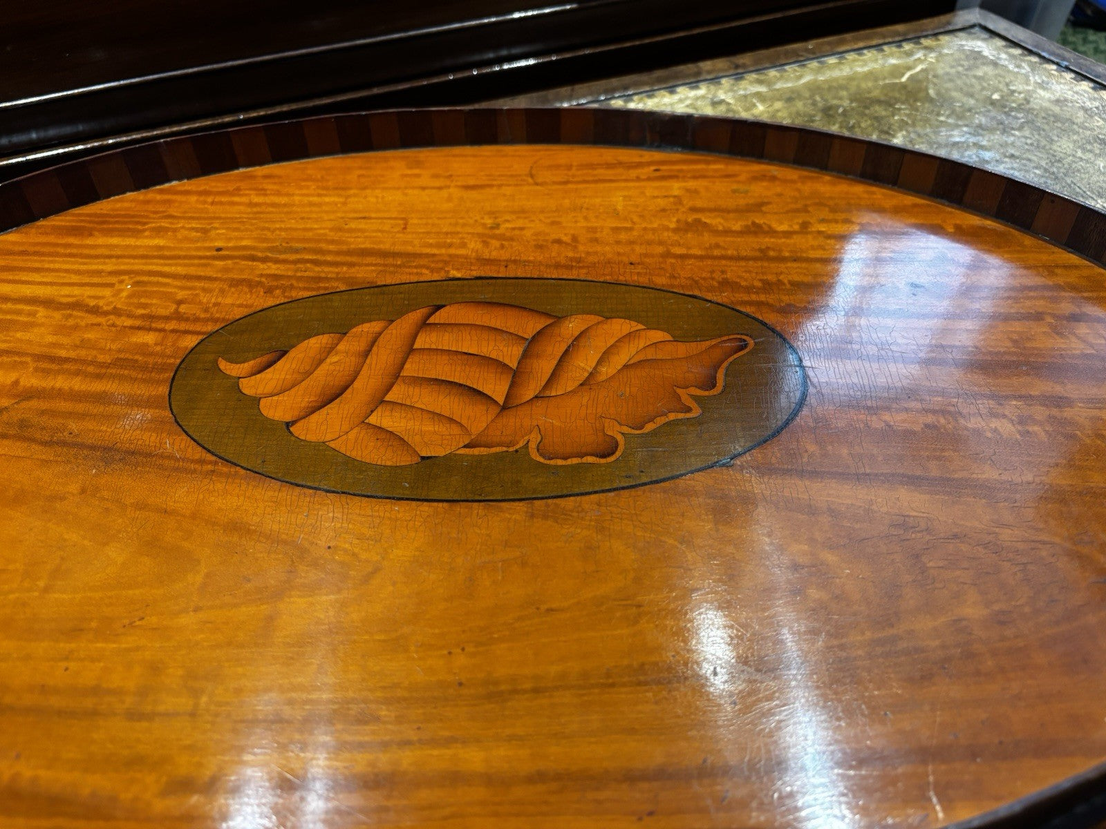 Antique Mahogany Drinks Tray With Marquetry Inlay To Centre.