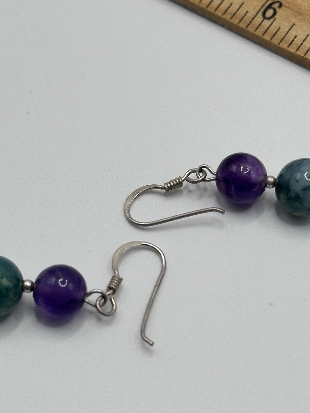 Amethyst And Moss Agate Beaded Necklace And Sterling Silver Earring Set