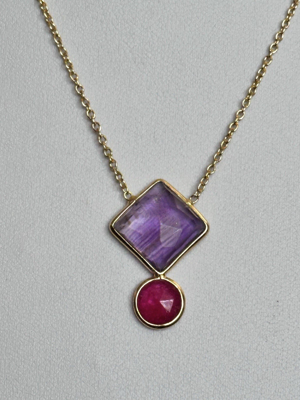 18k Gold Vermeil Plated On 925 Silver Amethyst And Ruby Necklace