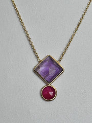 18k Gold Vermeil Plated On 925 Silver Amethyst And Ruby Necklace