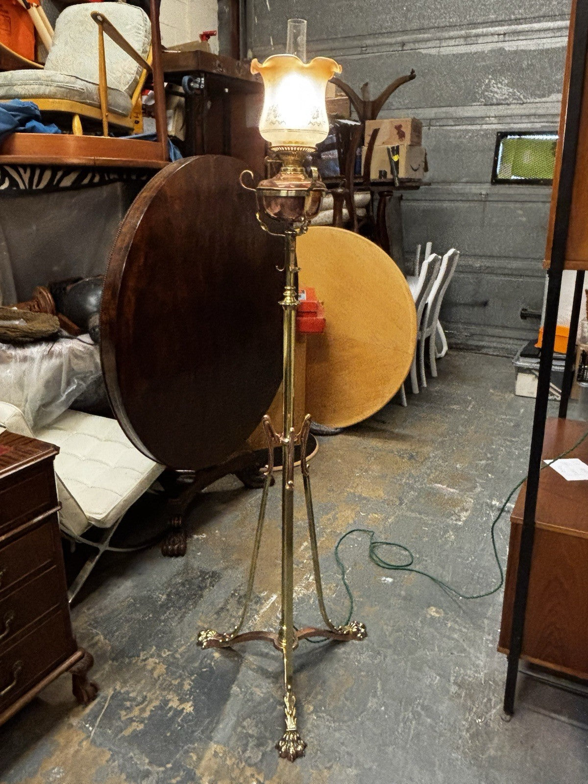 Art Noveau Brass & Copper Height Adjustable Electric Converted Oil Lamp- Superb