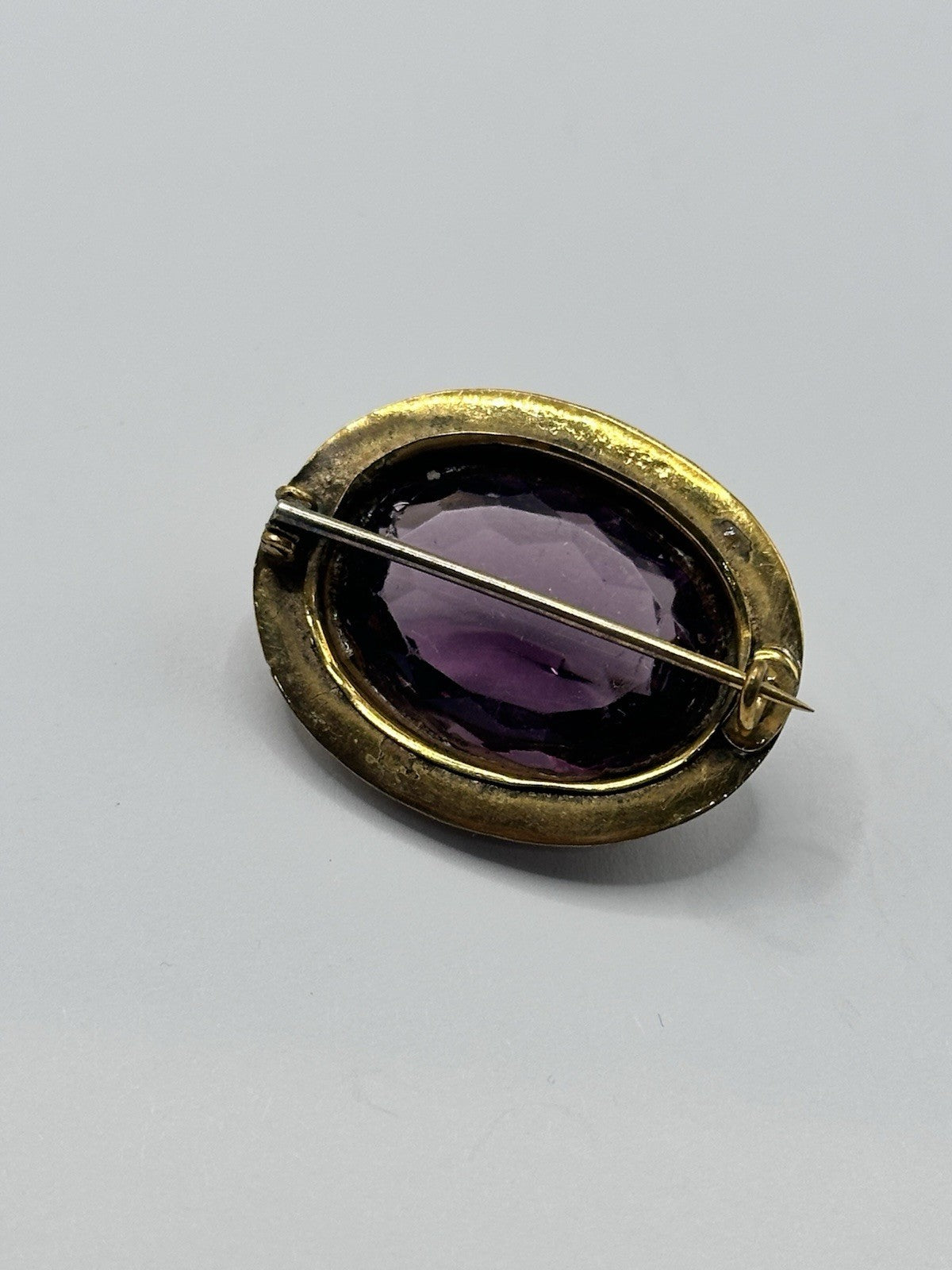 Antique Victorian Faceted Amethyst Pinchbeck Gold Plated Brooch
