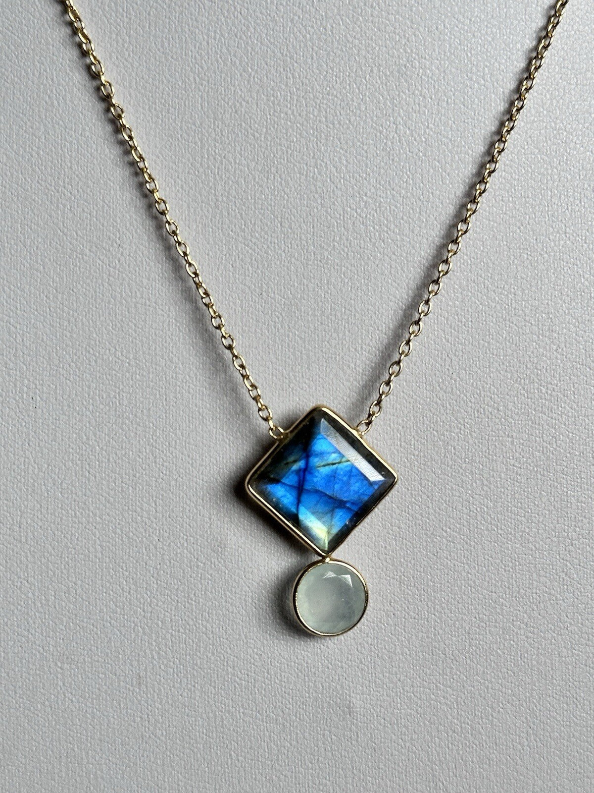 18k Gold Vermeil Plated 925 Silver Rainbow Labradorite Tourmaline Necklace