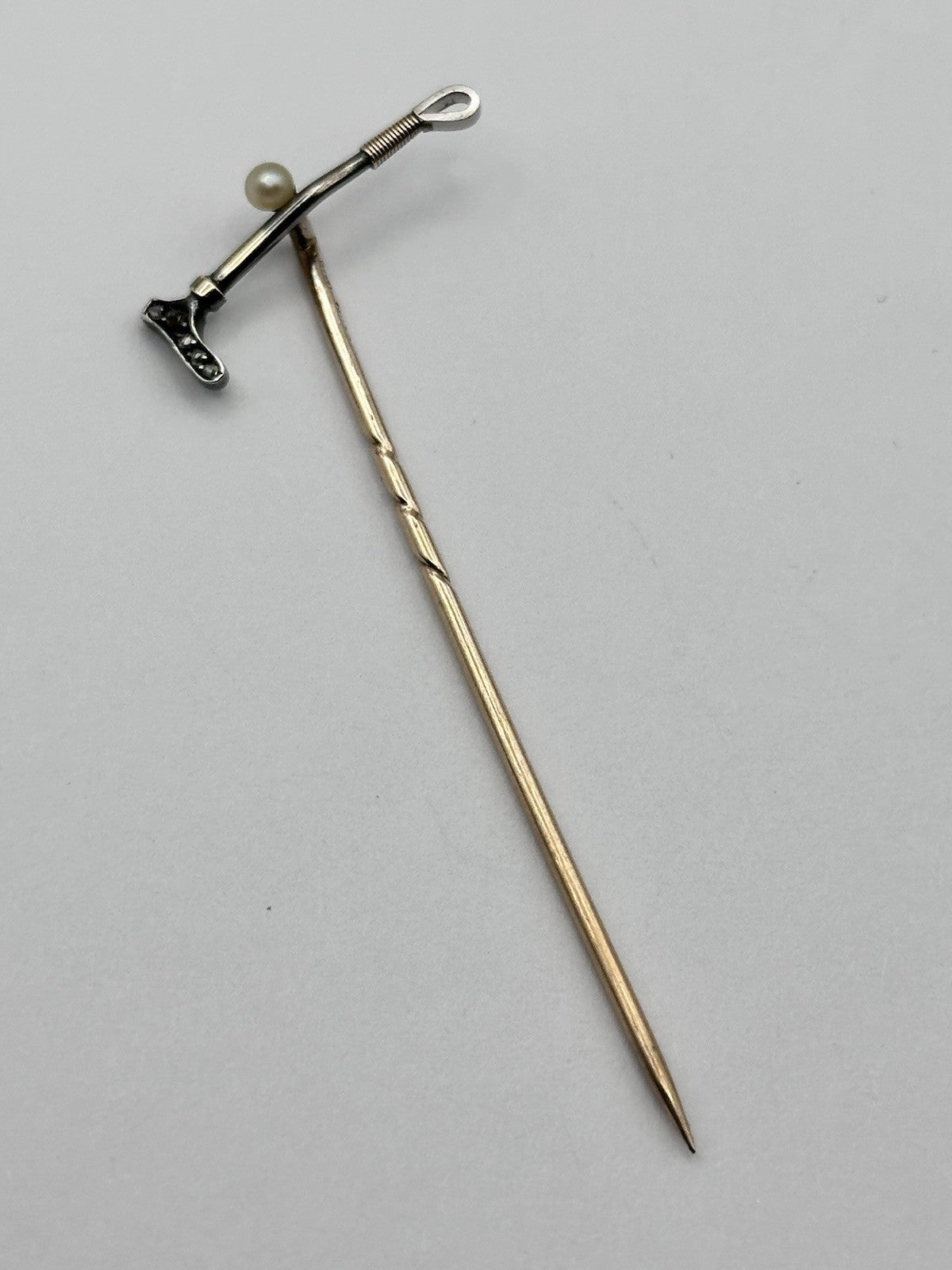 Antique 9ct Gold 15ct Gold Diamond Riding Crop On 9ct Gold Stick Pin