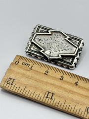 Antique Victorian Sterling Silver Flower Engraved Brooch