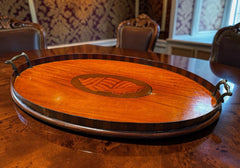 Antique Mahogany Drinks Tray With Marquetry Inlay To Centre.