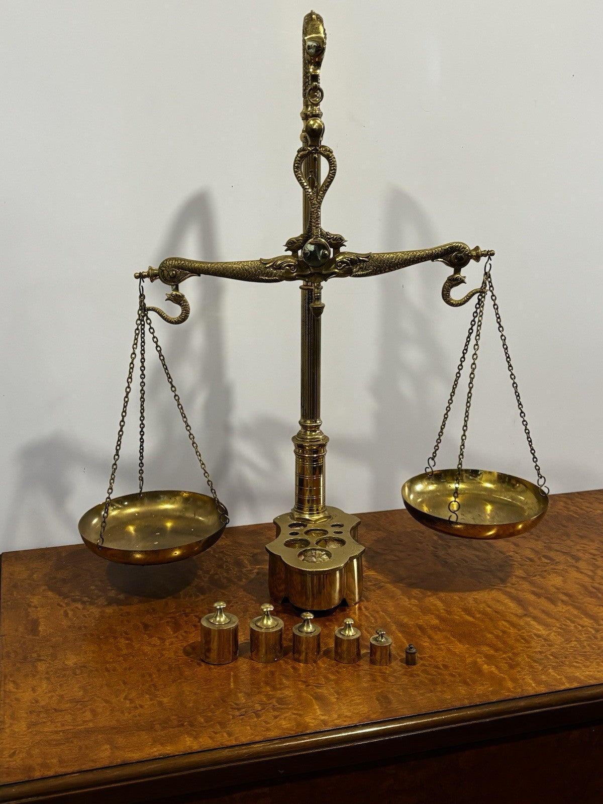 Apothecary Brass Scales , Decorated With Fishes. Good Quality. Large In Size