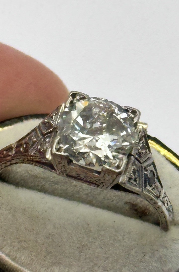 Antique Deco 18ct White Gold 1 3/4 Carat Diamond Ring