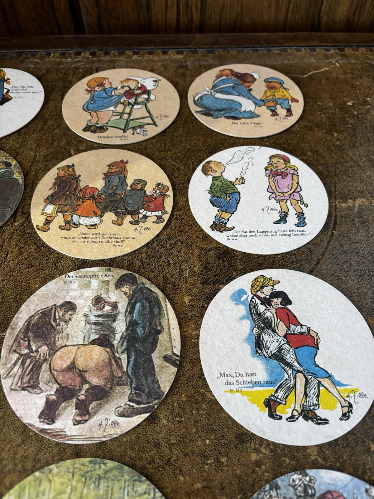 12 Vintage German Beer Coaster: HEINRICH ZILLE Cartoonist