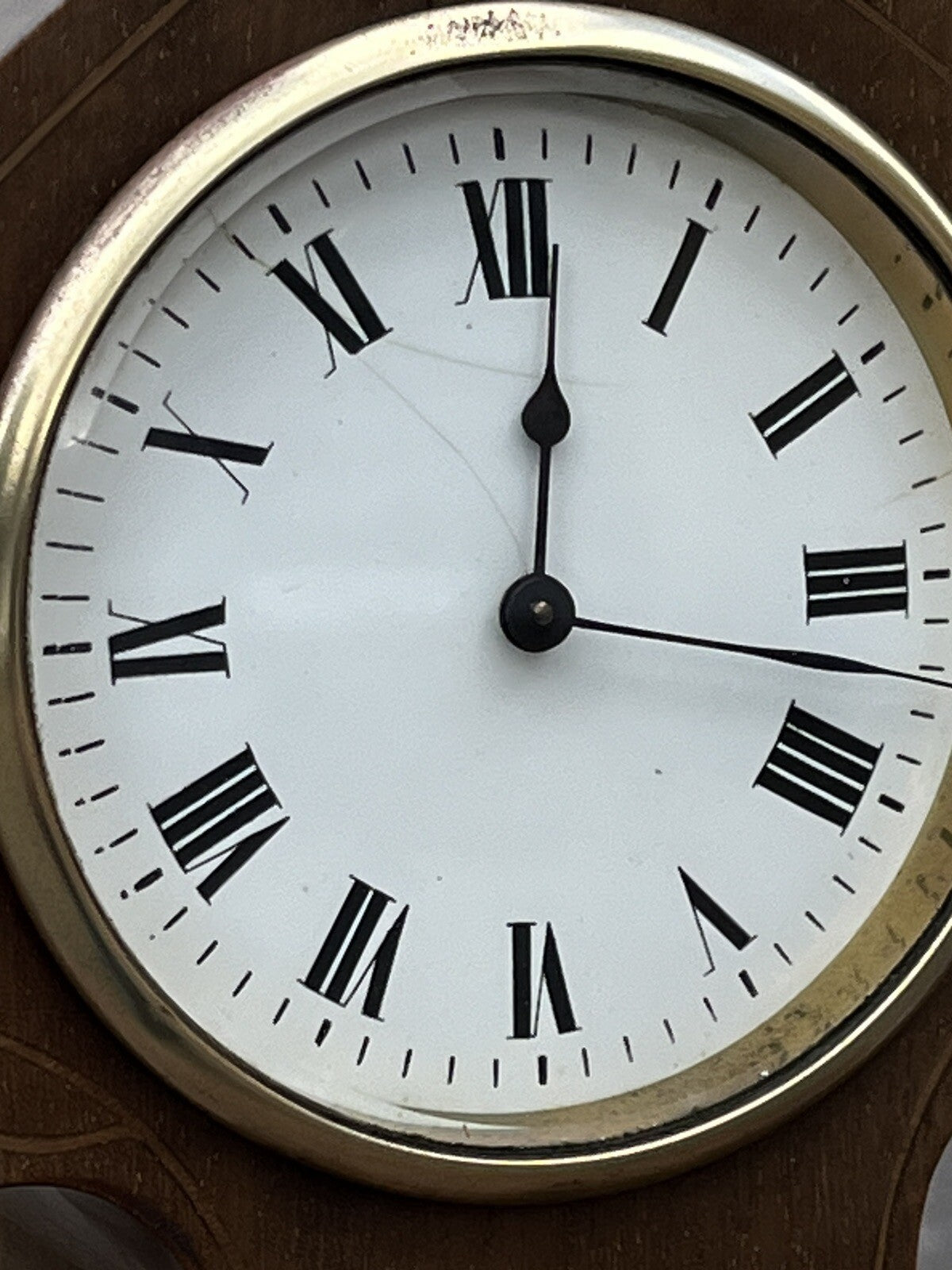Art Nouveau Inlaid Mahogany Clock. Ticking Away Nicely, Comes With A Key.