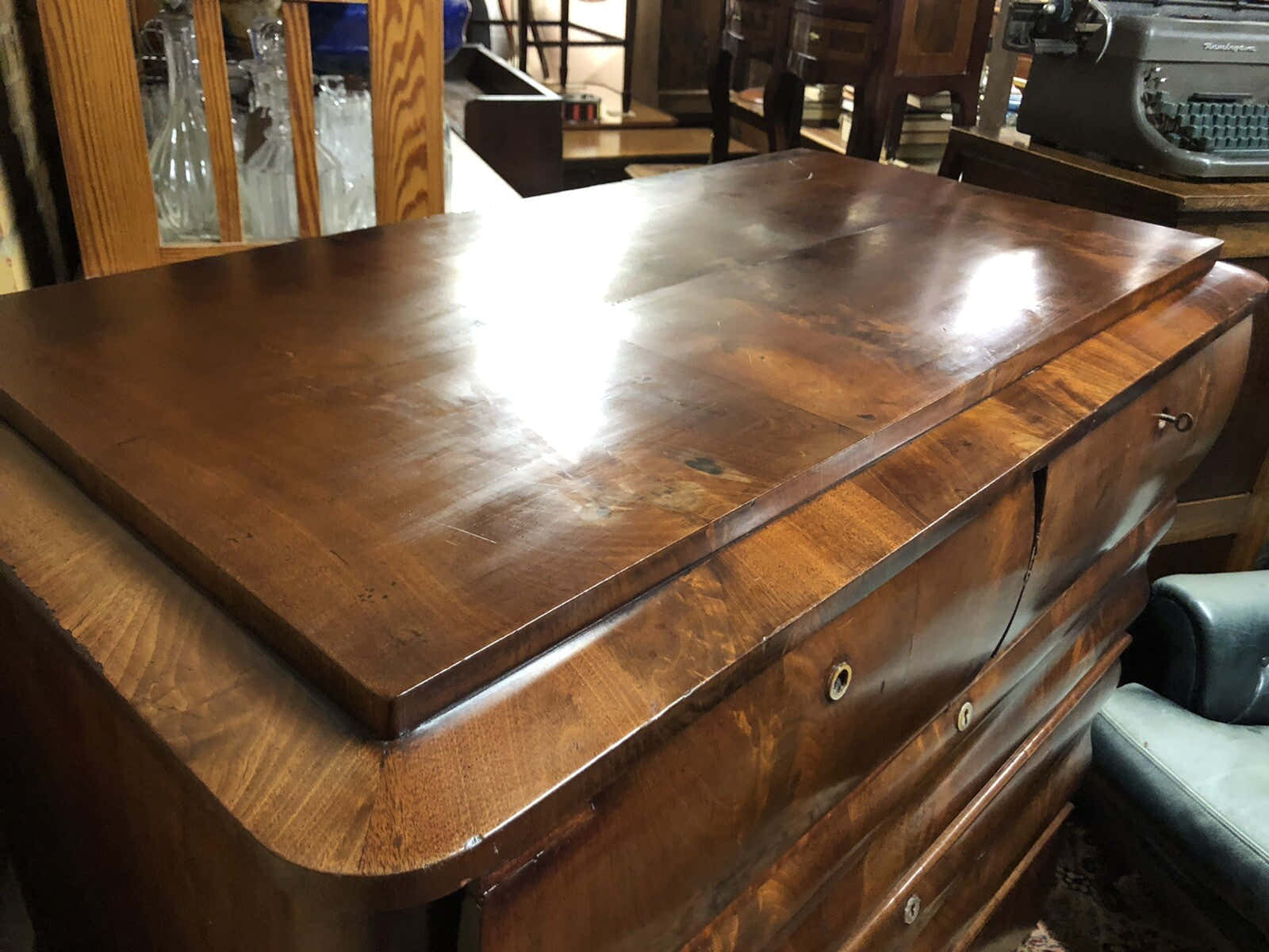 Antique Mahogany Biedermeier Chest Of Drawers, Flame Veneers. Circa 1860
