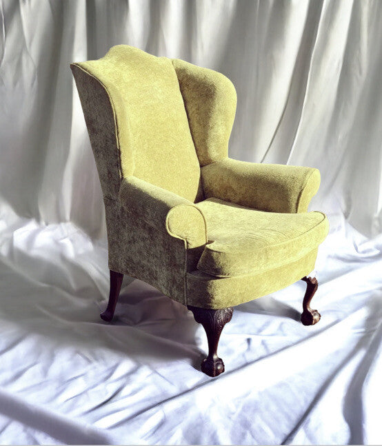 Antique Library Armchair, Fine Carved Mahogany Legs.