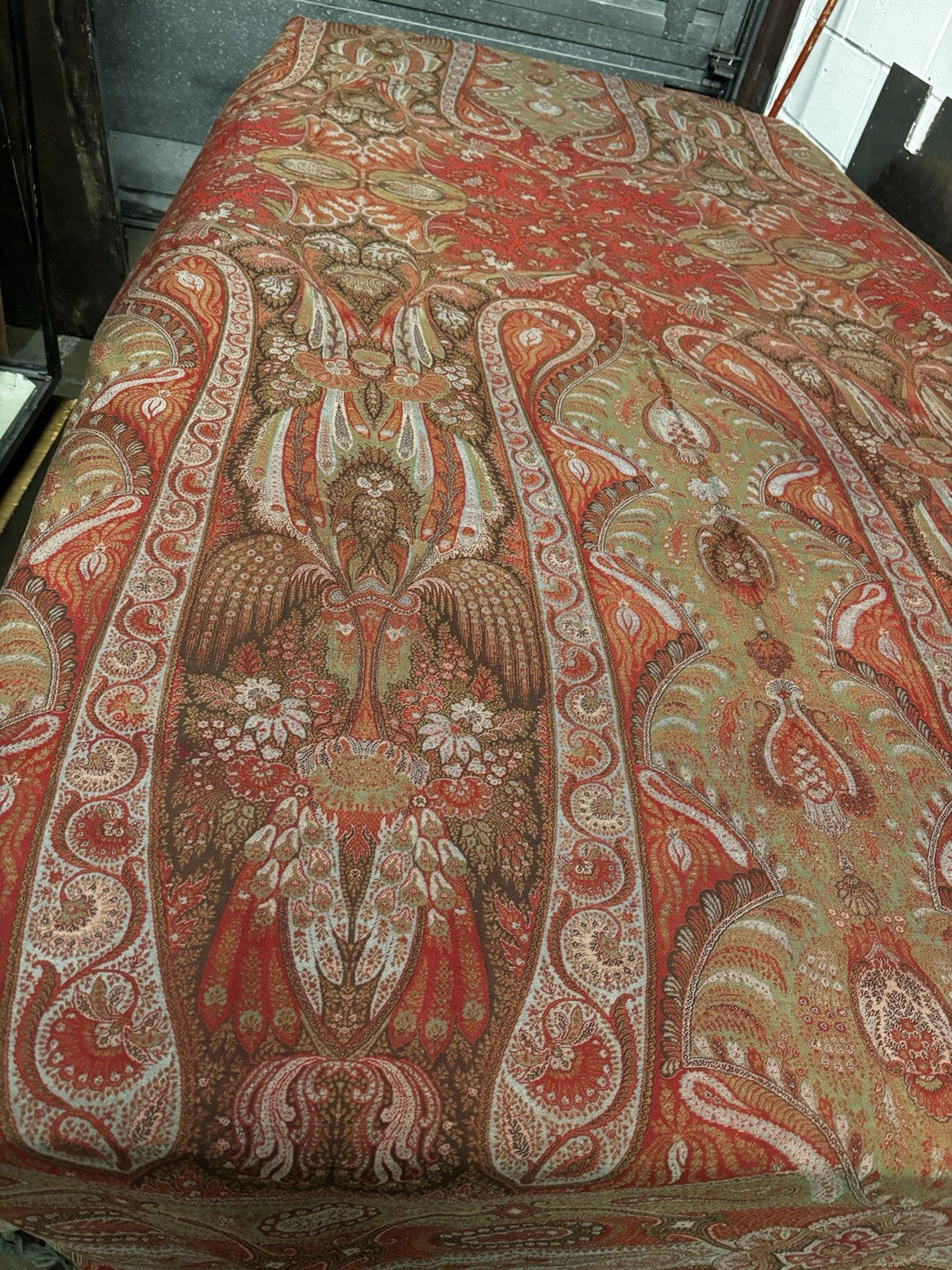 Antique Paisley Textile Table Cloth, Shawl, Table Runner. V Large :- 330x158 Cms